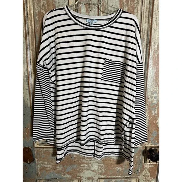 She + Sky Women’s Black And White Striped Tunic Long Sleeved L - Picture 9 of 11